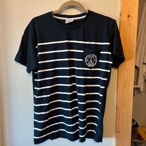 Paris Black and White Striped T-Shirt‎ with Eiffel Tower Logo Parisian Sz L